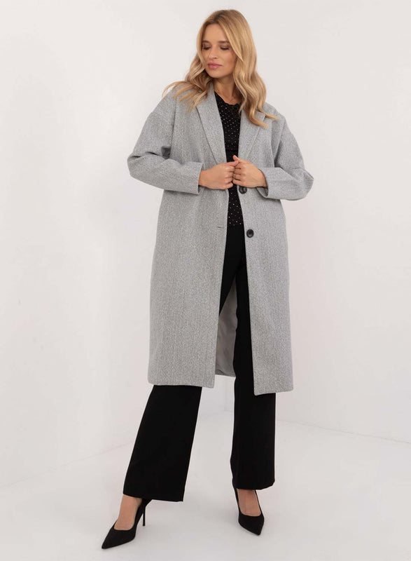 Elegant long gray coat with buttons