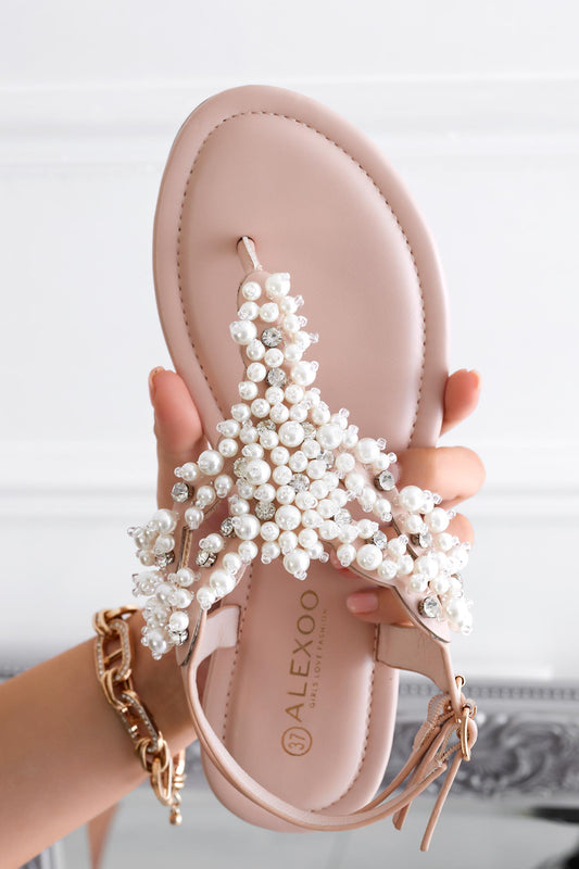 GARDENIA - Pink Alexoo flat thong sandals with pearls