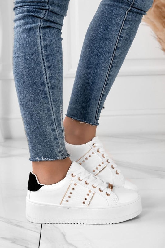 MORENA - White sneakers with gold studs and black back detail