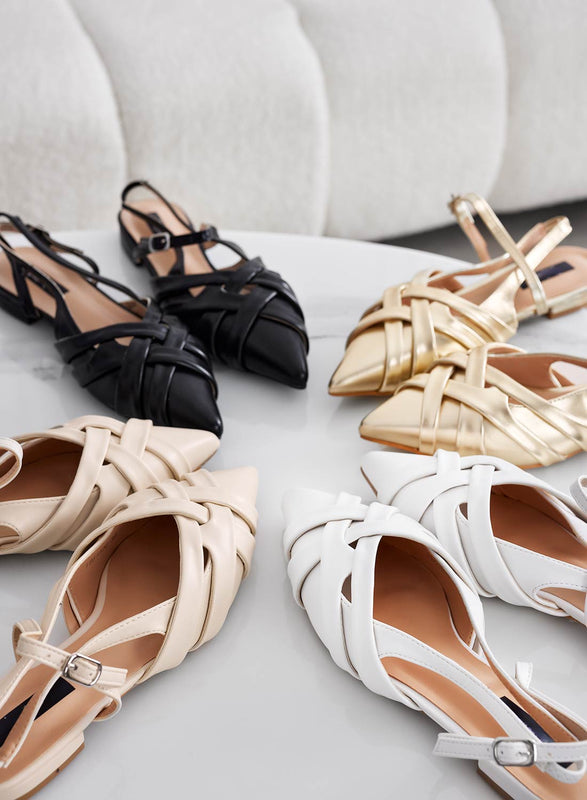 CLARA - Bailarinas negras slingback trenzadas