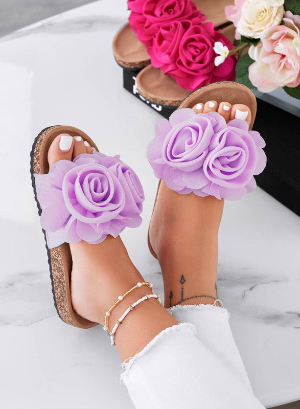 SUMMER - Purple slipper sandals with applied flowers