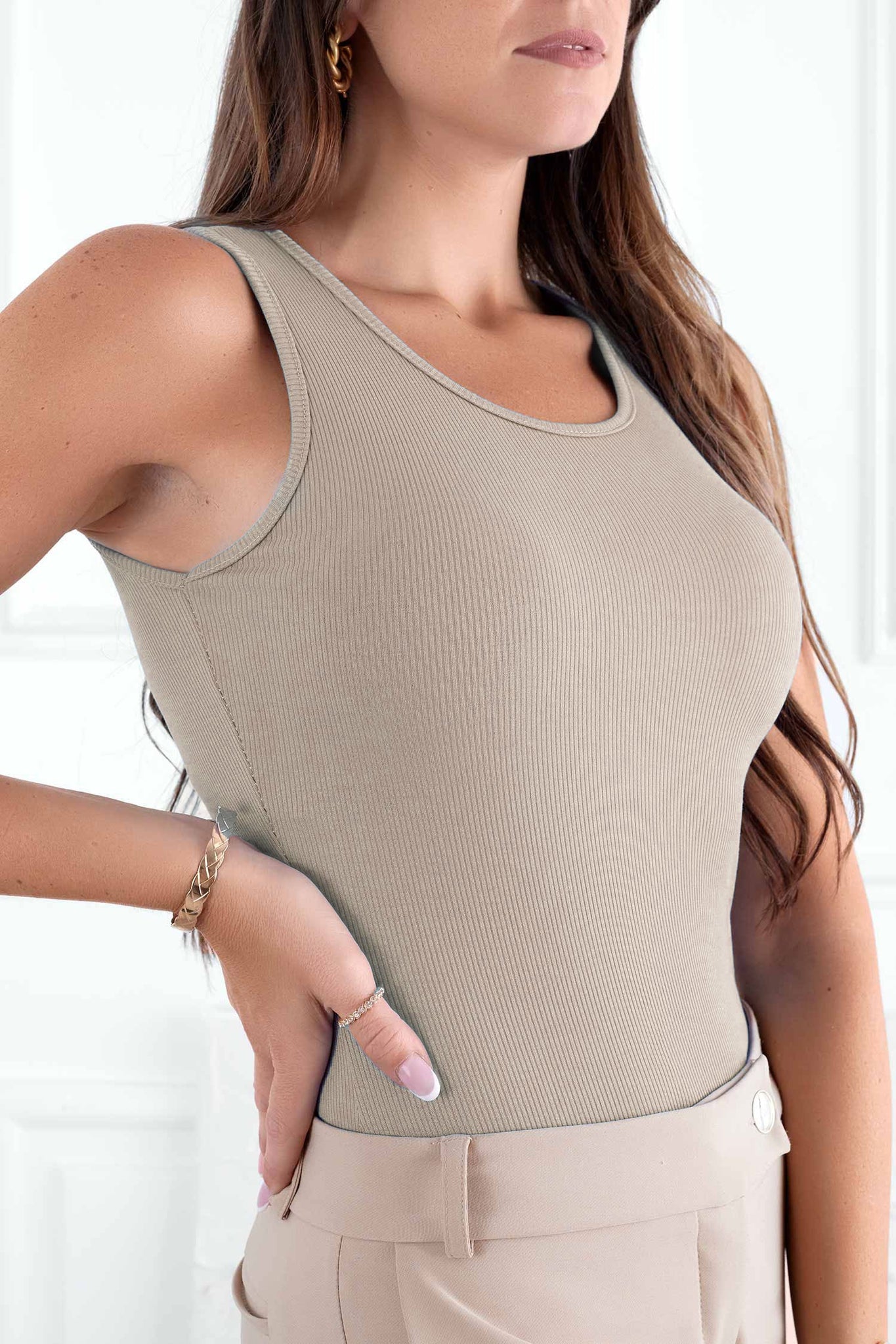 Beige ribbed top