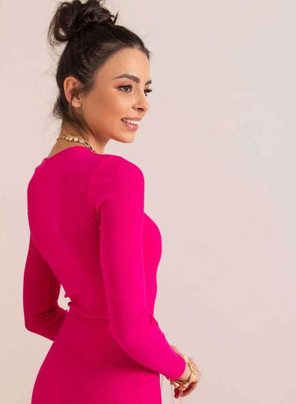 Fuchsia ribbed fitted dress