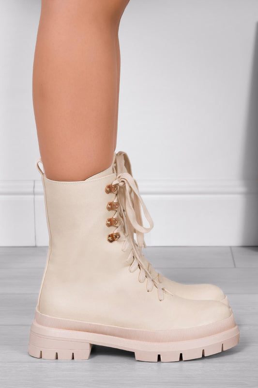 MARA - Alexoo beige ankle boots with laces