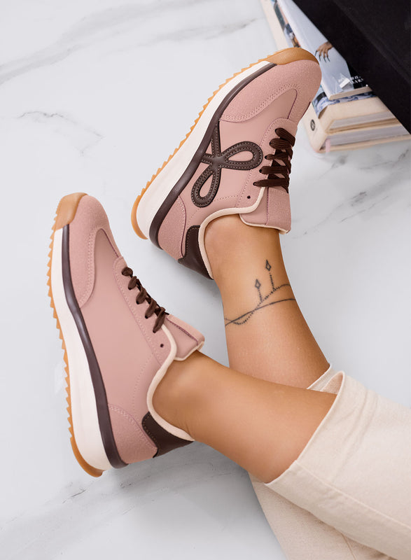 DIAZ - Pink sneakers with brown bow and two-tone sole
