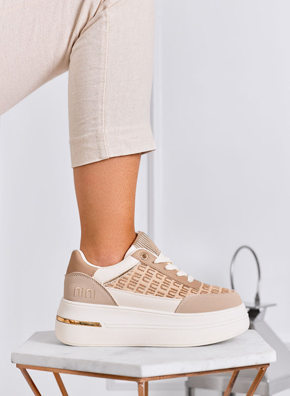 CAMILLA - Mud platform sneakers with beige fabric inserts