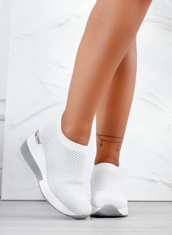 GINA - White sneakers in elastic fabric