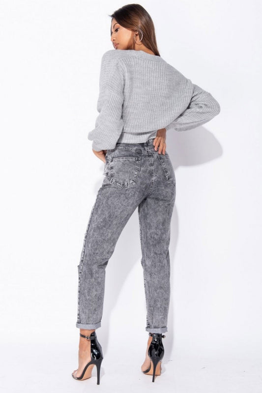 Grey wrap jumper with string