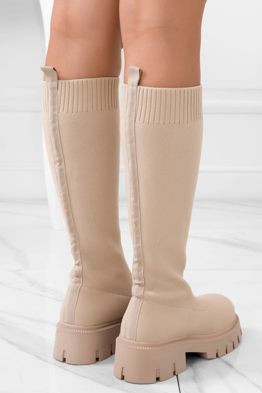 BELGA - Beige boots in elastic fabric