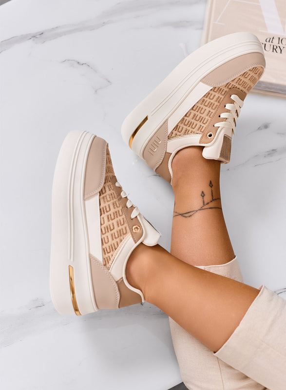 CAMILLA - Mud platform sneakers with beige fabric inserts