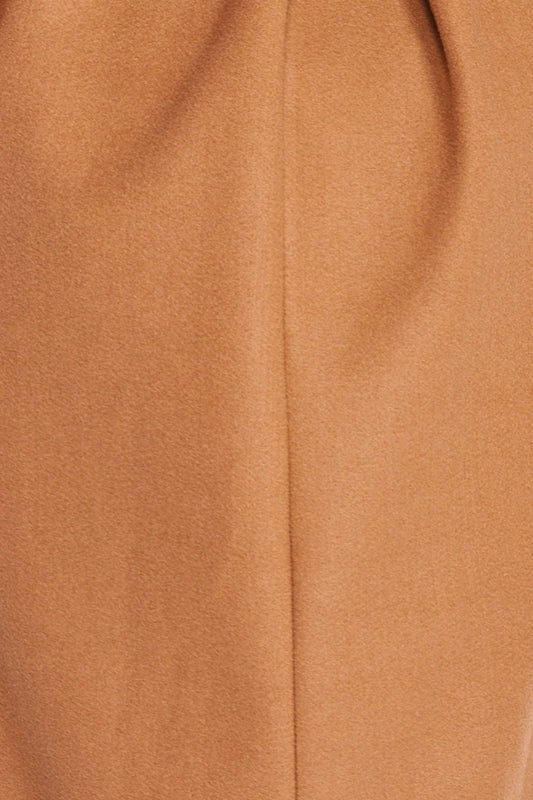 Long camel coat with waist drawstring