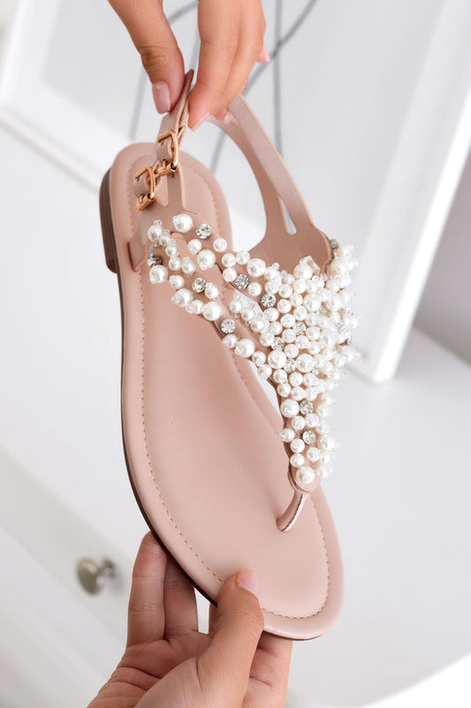 GARDENIA - Pink Alexoo flat thong sandals with pearls