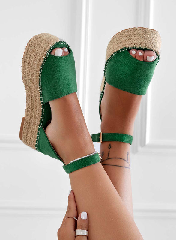 LICIA - Green espadrilles with wedge and strap