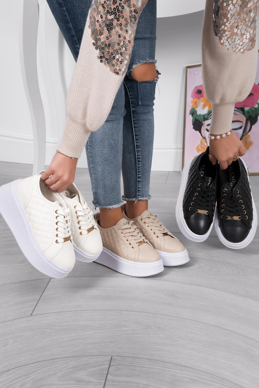 DALILA - Cream sneakers with quilted details and chunky sole