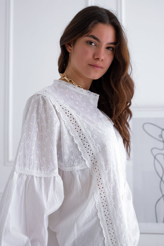 White lace maxi shirt