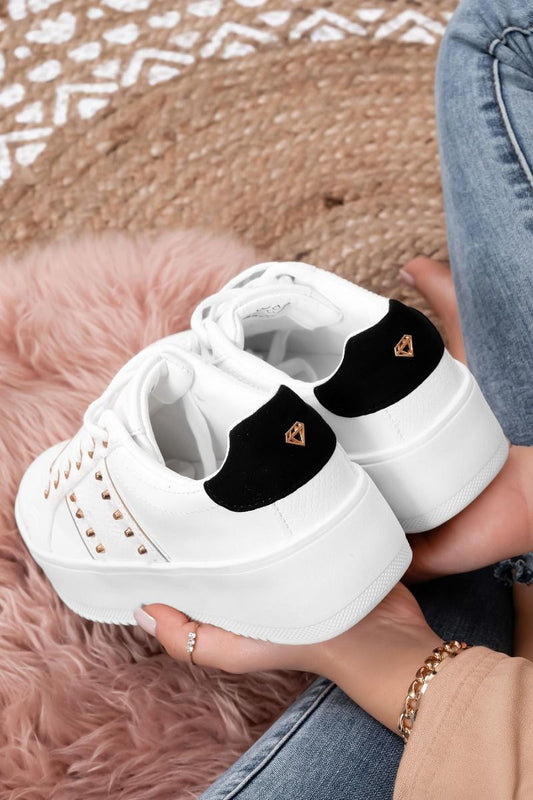 MORENA - White sneakers with gold studs and black back detail