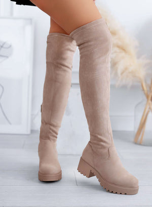GLORIA - Alexoo beige suede over-the-knee boots