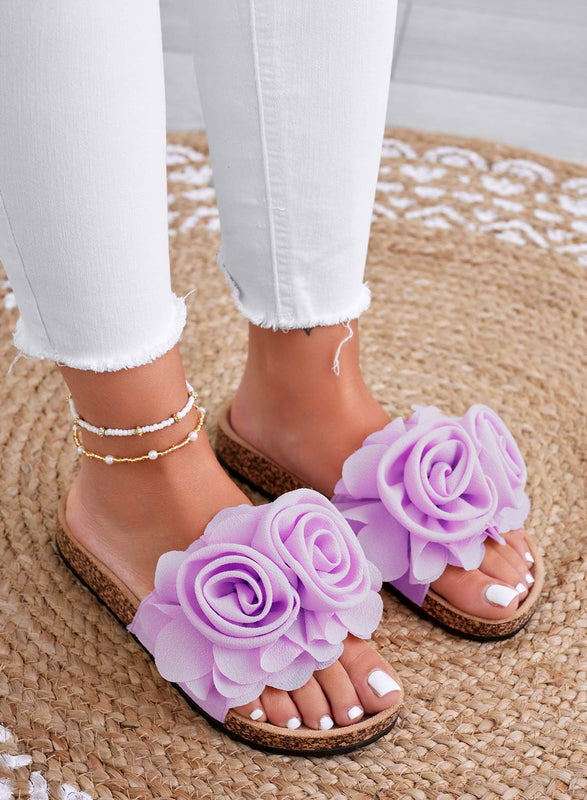 SUMMER - Purple slipper sandals with applied flowers