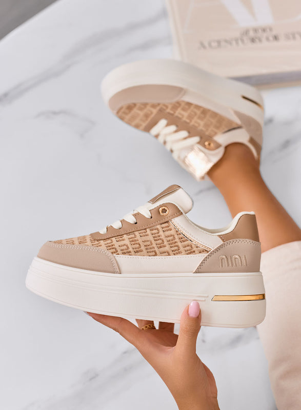 CAMILLA - Mud platform sneakers with beige fabric inserts