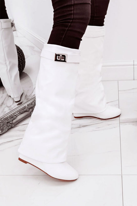 ENEA - White faux leather boots with inner wedge