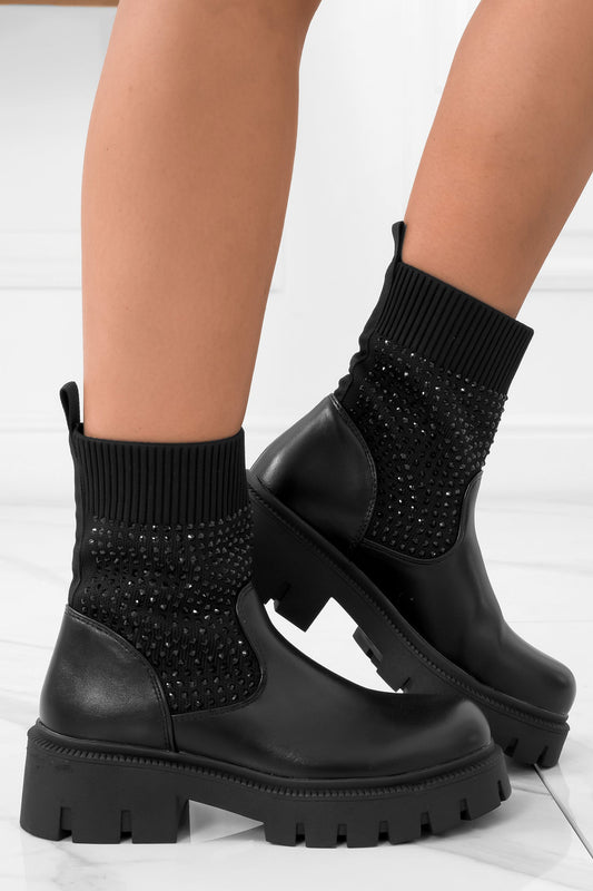 JOLE - Black sneakers in elastic fabric with rhinestones
