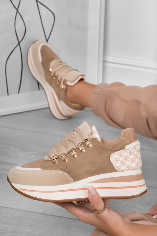 MARINA - Beige sneakers with chunky sole