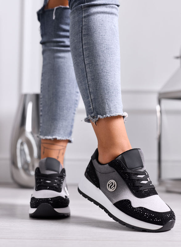 TINA - Sneakers platform Grigie e Nere con Strass