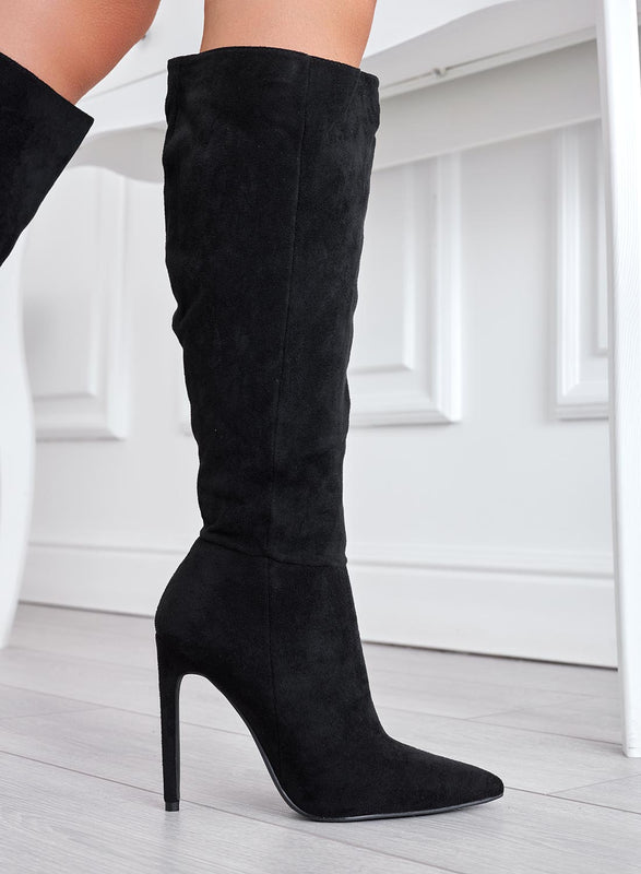 GIORGIANA - Black suede boots with high stiletto heels