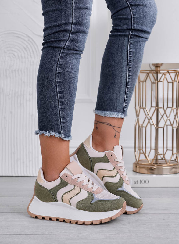 MEME - Baskets vertes avec empiècements contrastés