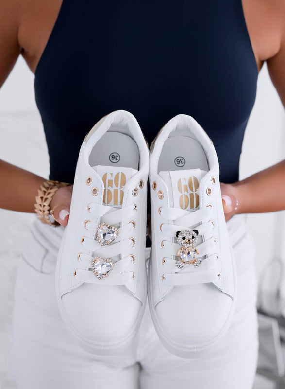 LOIRE - White platform sneakers with jewels and gold backing