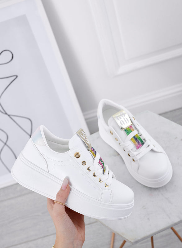 AMIRA - White sneakers with inserts and multicolor rhinestones