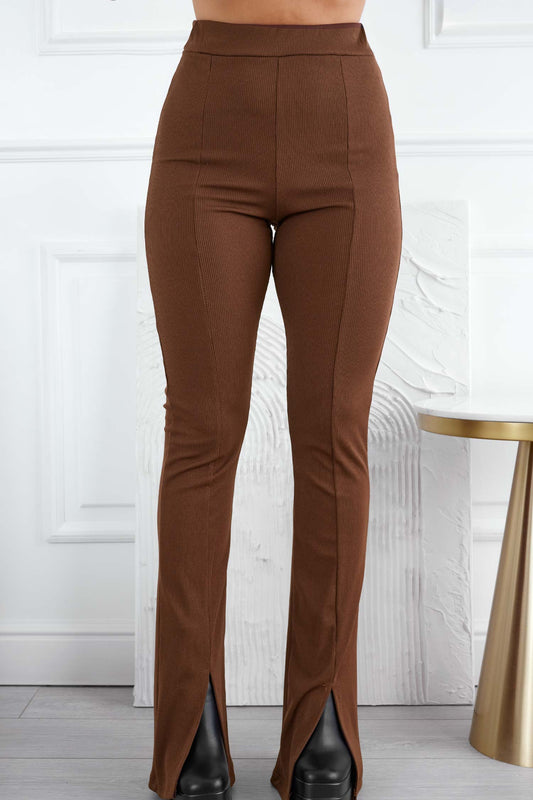 Brown ribbed trousers with slit