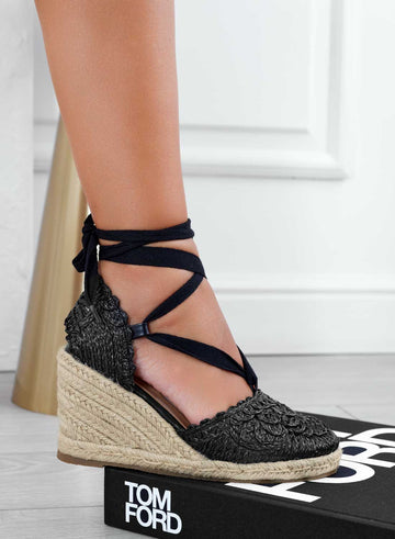 JAYLA - Black embroidered espadrilles with laces