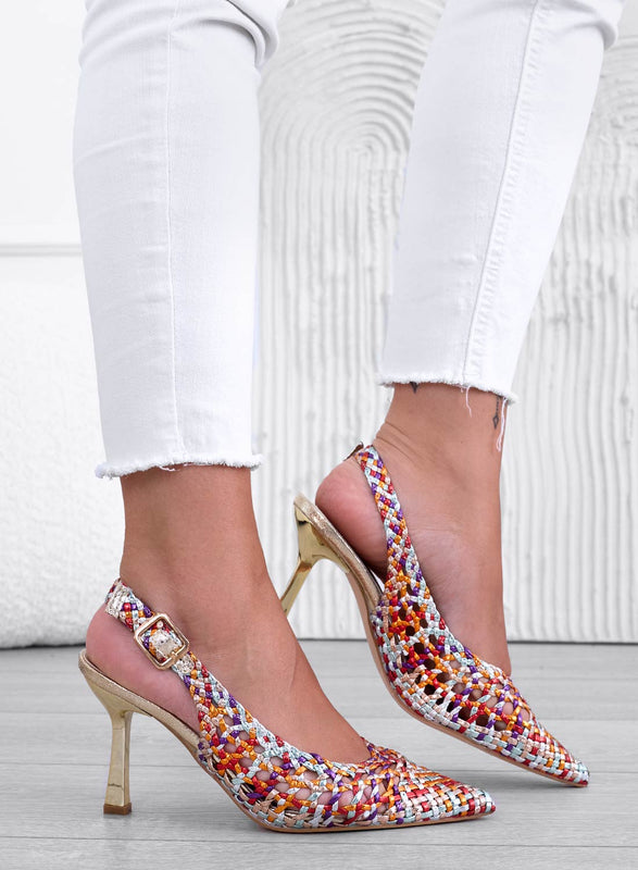 PERRY - Multicolor slingback pump with gold high heel