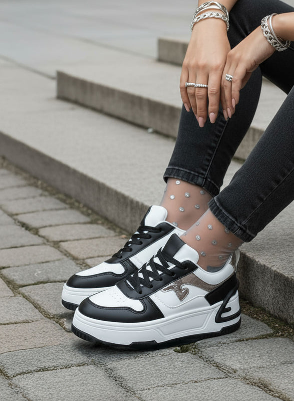 BRIGIDA - White sneakers with wedge and black details