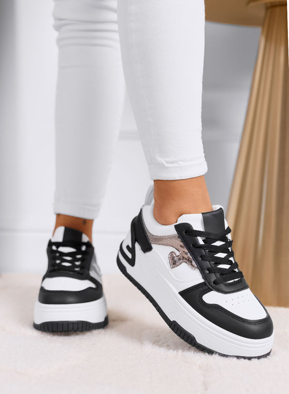 BRIGIDA - White sneakers with wedge and black details