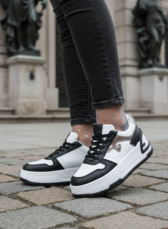 BRIGIDA - White sneakers with wedge and black details