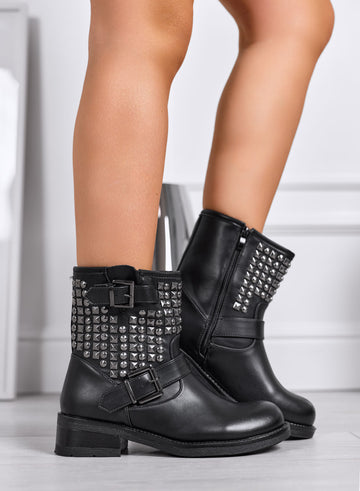 MAXIM - Black biker ankle boots with studs