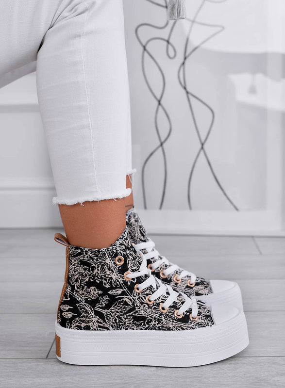 DELFINA - High-top black patterned wedge sneakers