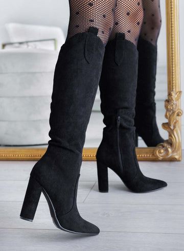 Black Alexoo suede boots with comfortable heel