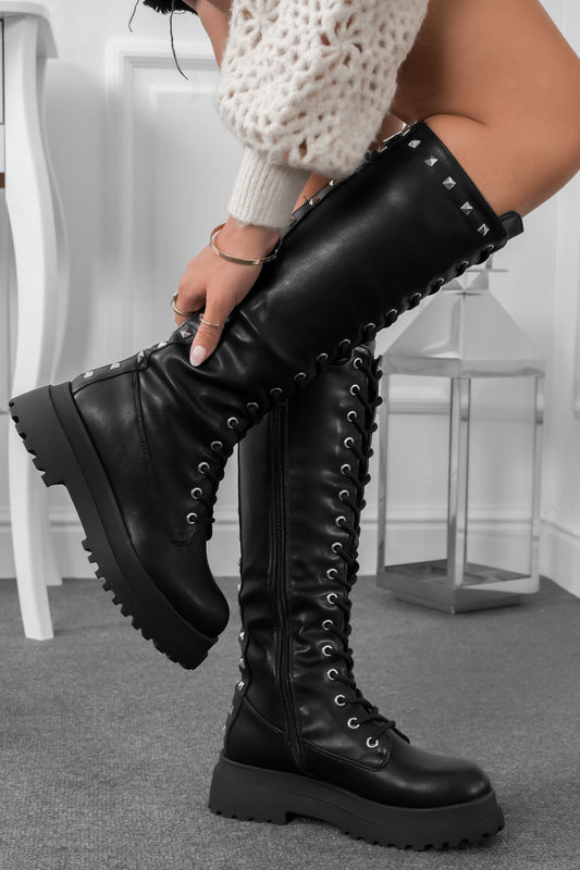 WALTER - Black boots with studs and back zip