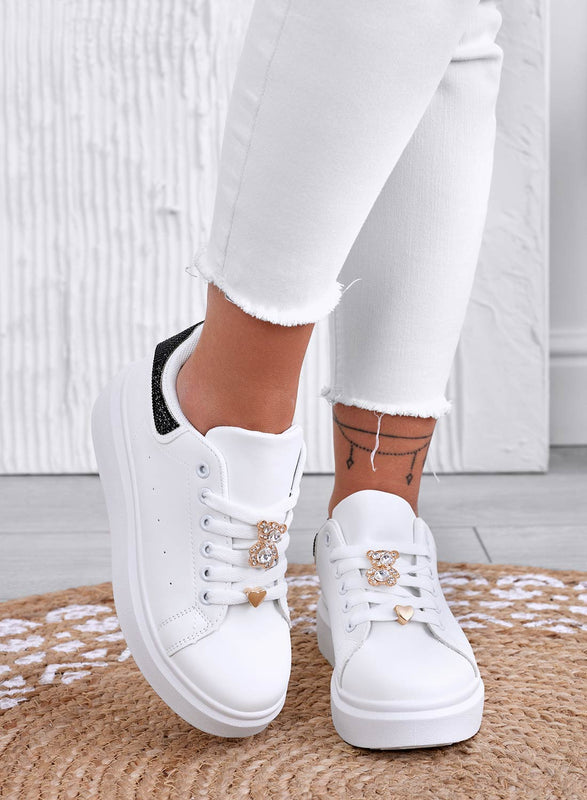 LAURA - White sneakers with jewel application and black rhinestone back