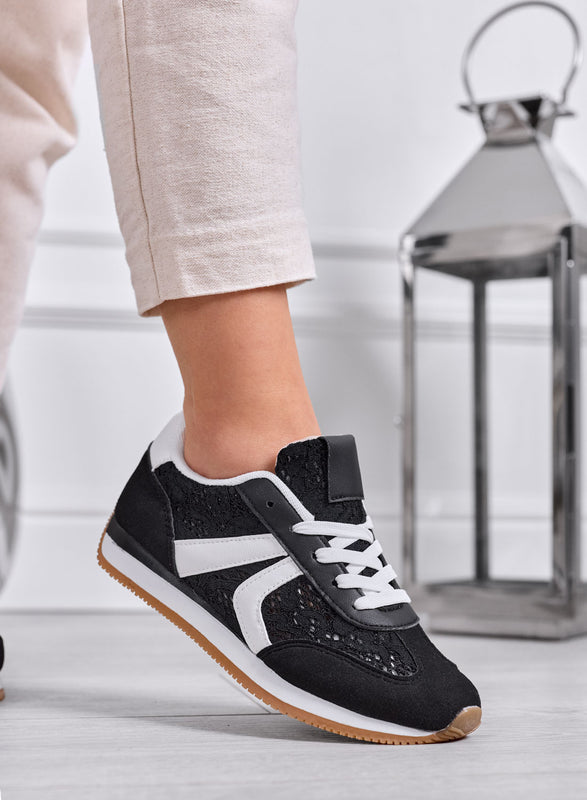 GIULIANA - Zapatillas negras con encaje e inserciones blancas