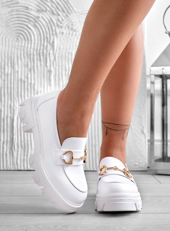 GAIA - White loafers with gold buckle