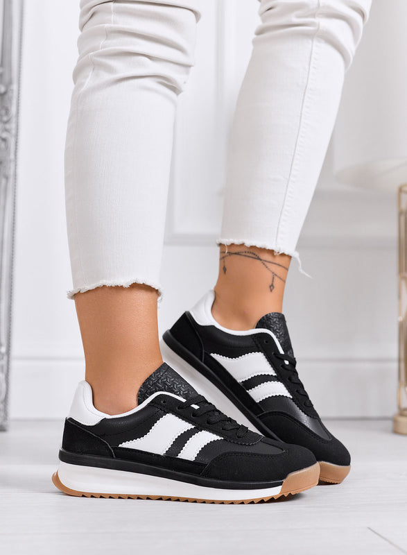 BIELLA - Sneakers nere in tessuto con dettagli bianchi e suola in gomma