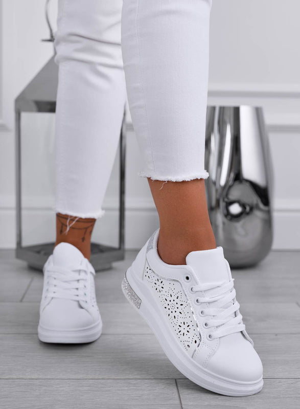 ALBA - White perforated sneakers with silver glitter