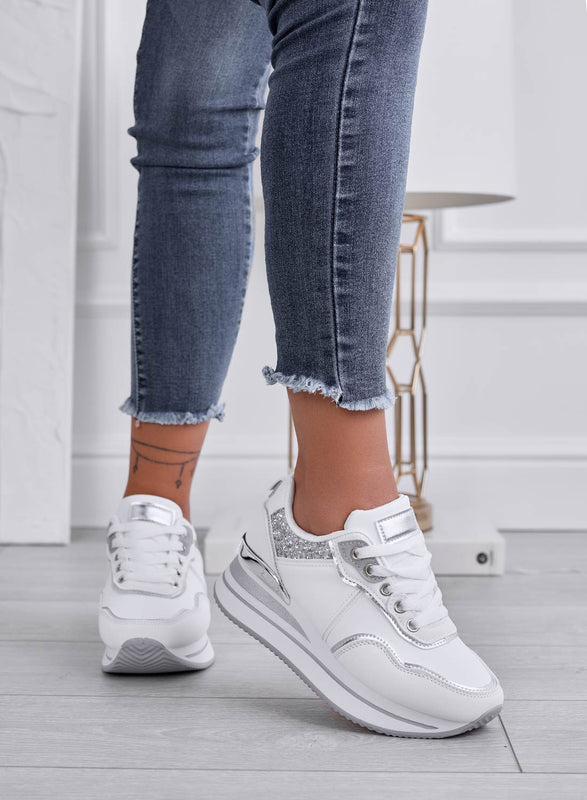LIARS - Zapatillas blancas con purpurina plateada y plataforma