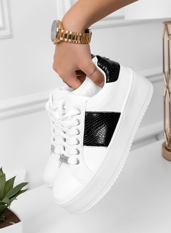 MORENA - White sneakers with black python print details