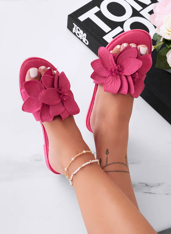 MELODY - Fuchsia slipper sandals with applied flower