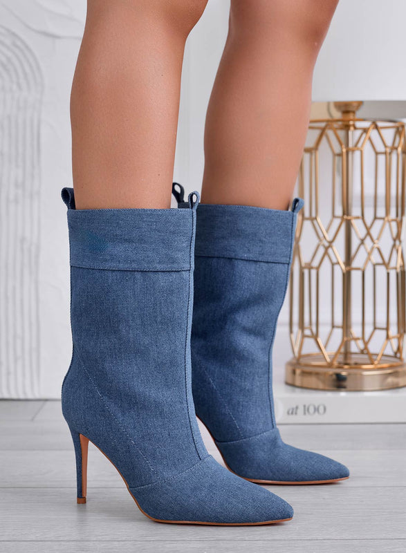 Bottines en jean bleu à talons hauts